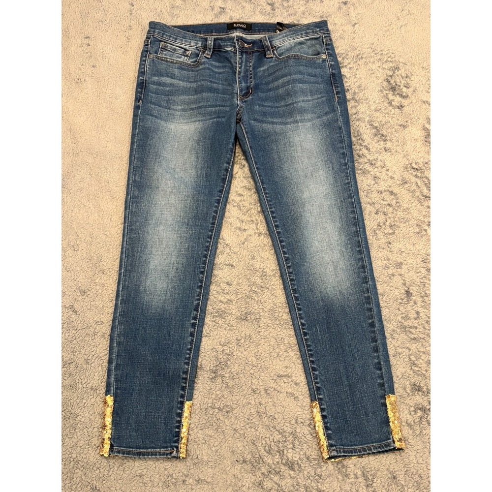 Buffalo David Bitton Faith Skinny Jeans Womens 29 Sequin Cuff Dark Wash Denim
